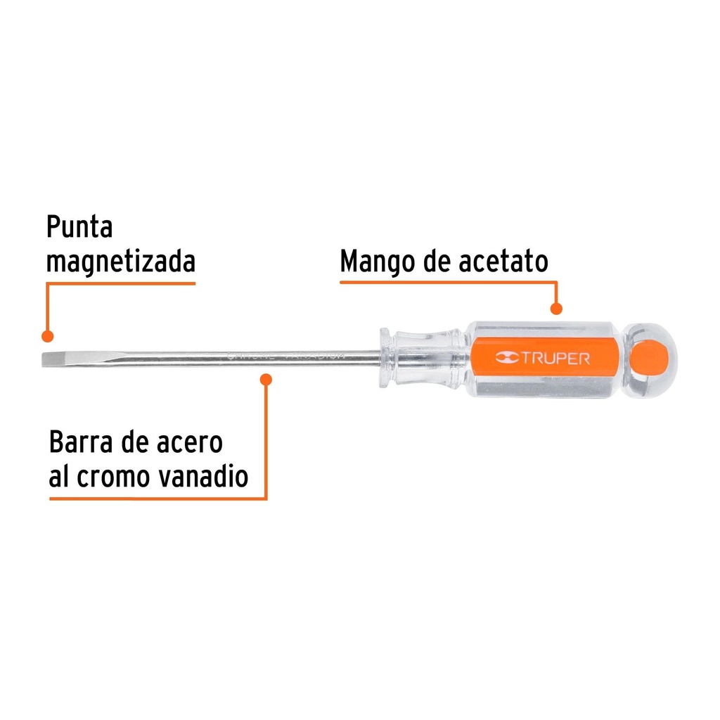 Desarmador cabinet 3/16' x 4' mango de acetato, Truper