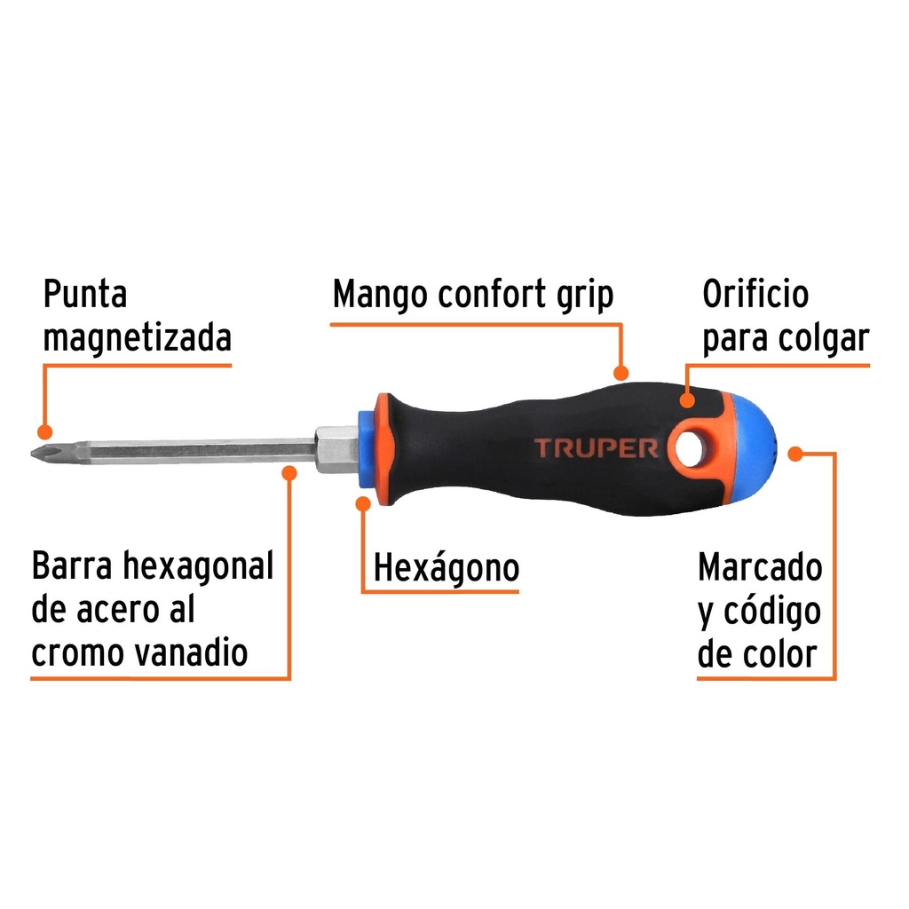 Desarmador de cruz 3/16' x 3' mango Comfort Grip, Truper