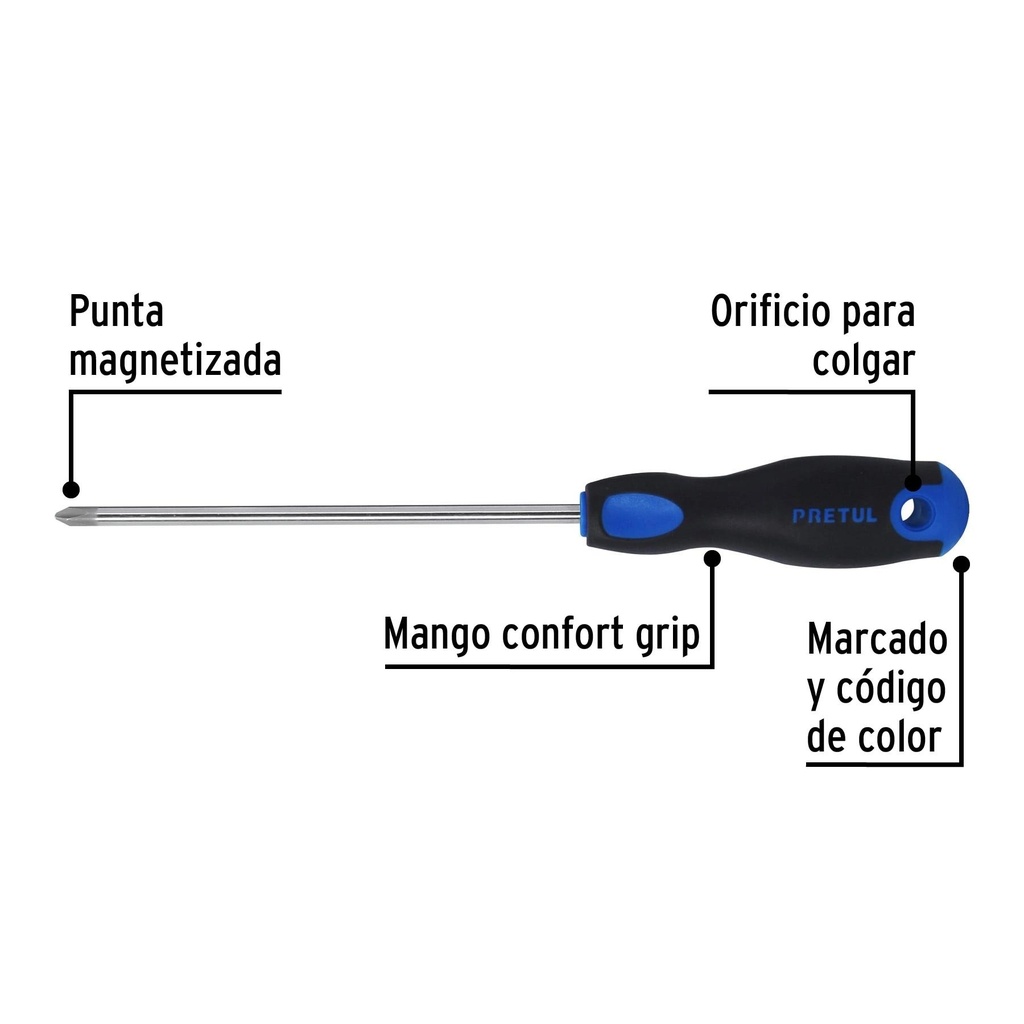 Desarmador de cruz 1/4' x 6' mango Comfort Grip, Pretul