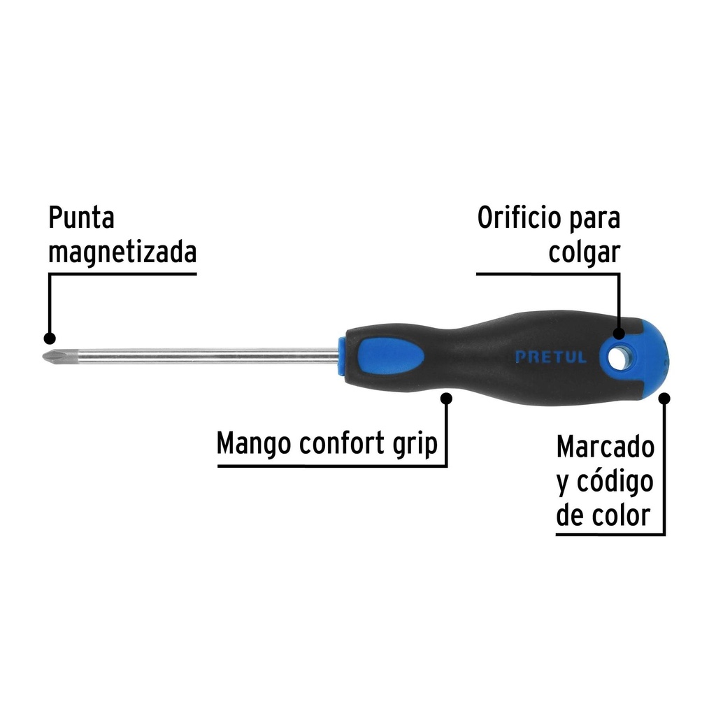 Desarmador de cruz 1/4' x 4' mango Comfort Grip, Pretul