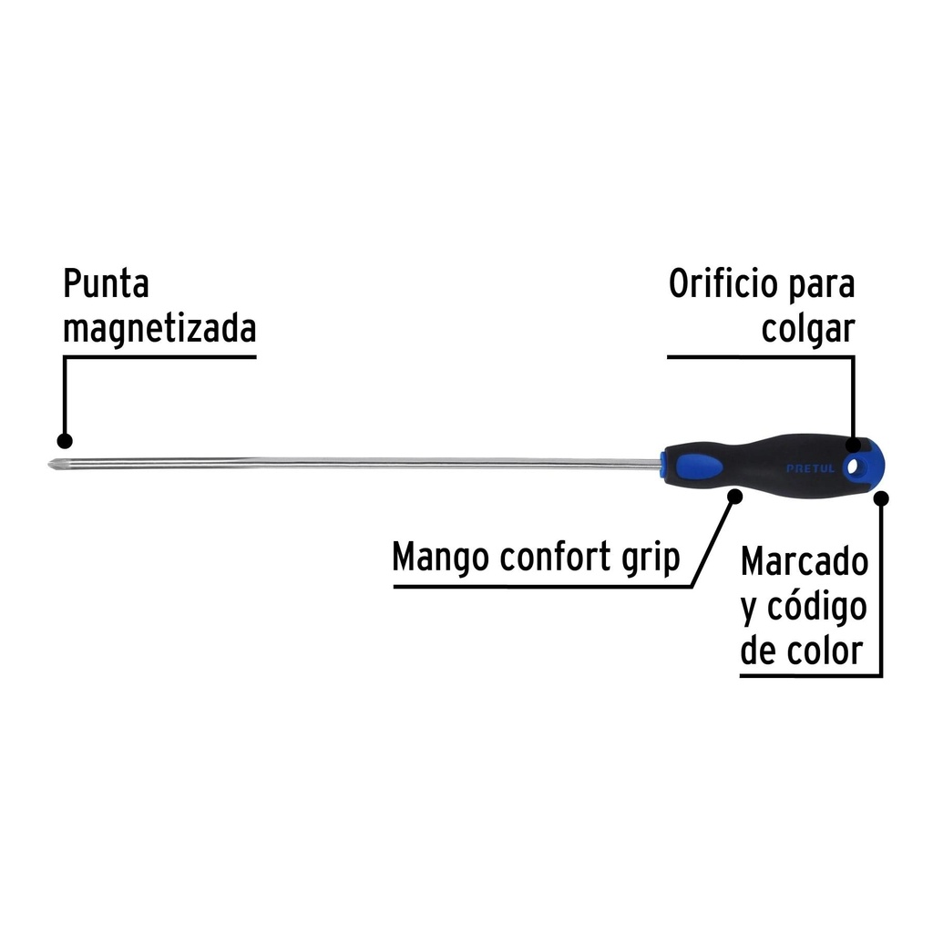 Desarmador de cruz 1/4' x 12' mango Comfort Grip, Pretul