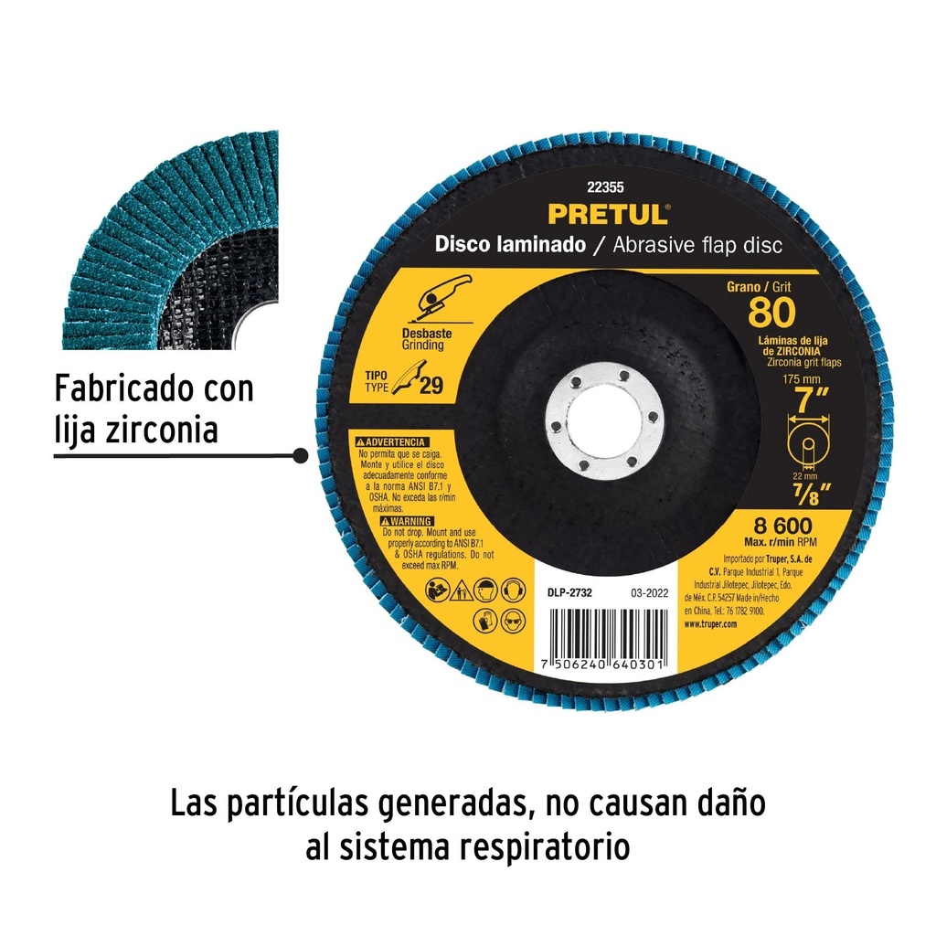 Disco 7' laminado grano 80 centro 7/8', Pretul