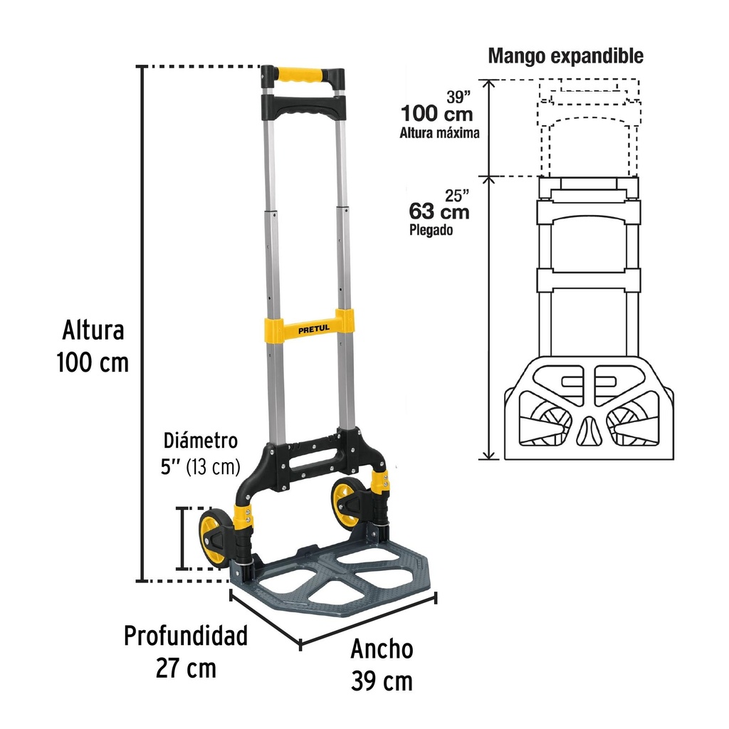 Diablo de carga, plegable, 100 kg, Pretul