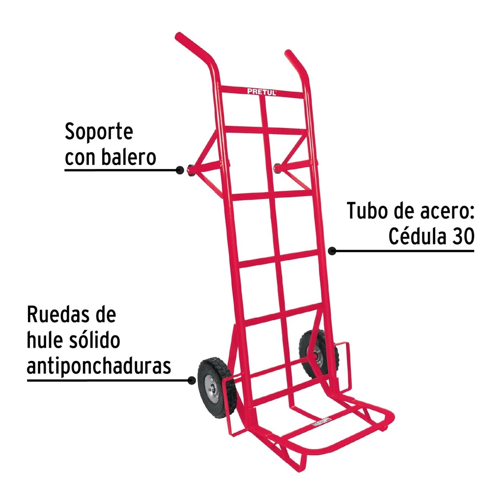 Diablo de carga de 450 kg, ruedas sólidas, doble balero