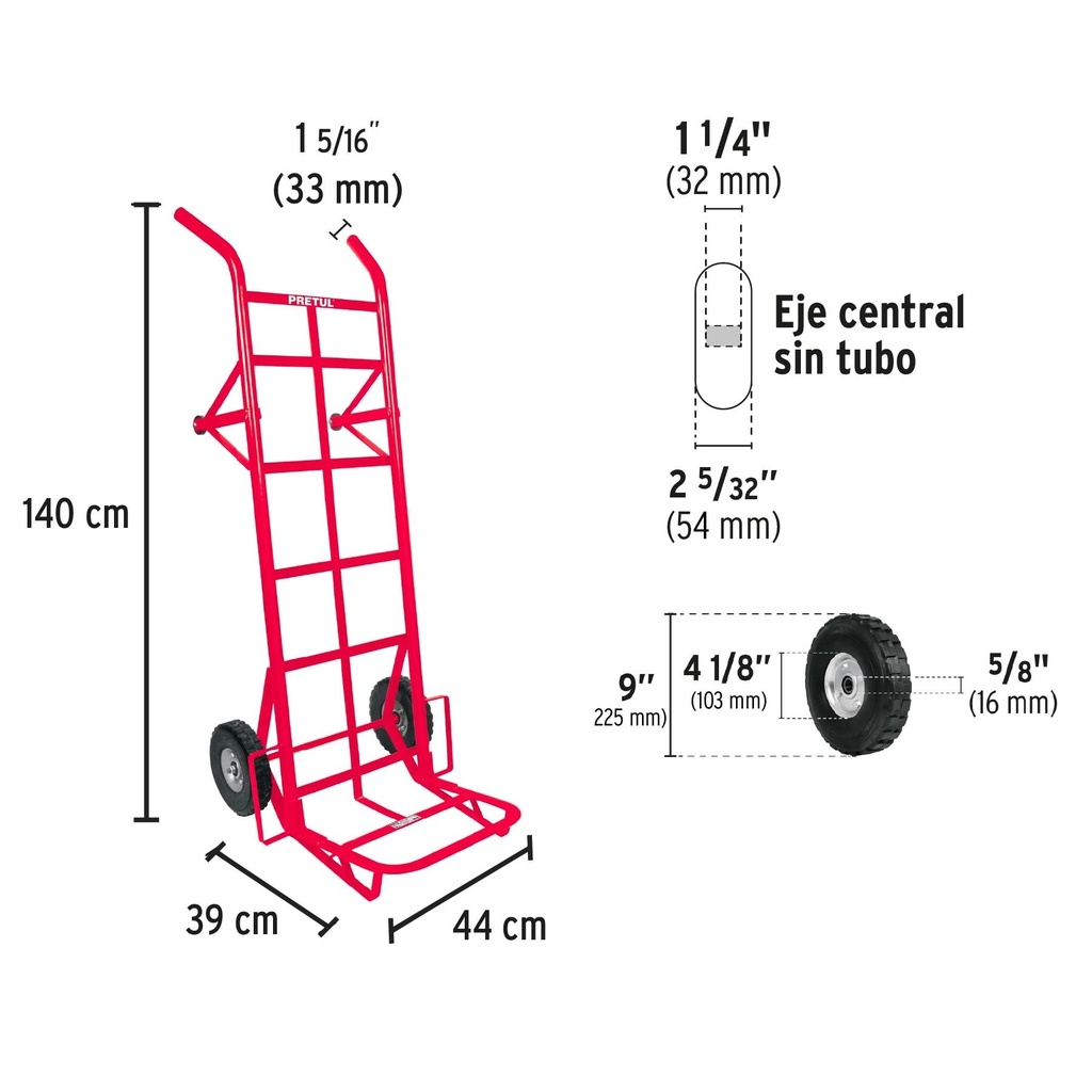 Diablo de carga de 450 kg, ruedas sólidas, doble balero