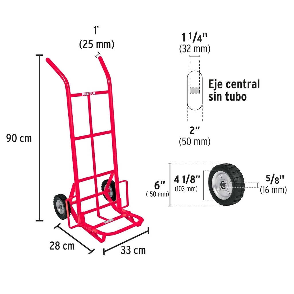 Diablo de carga de 100 kg, ruedas sólidas, balero sencillo