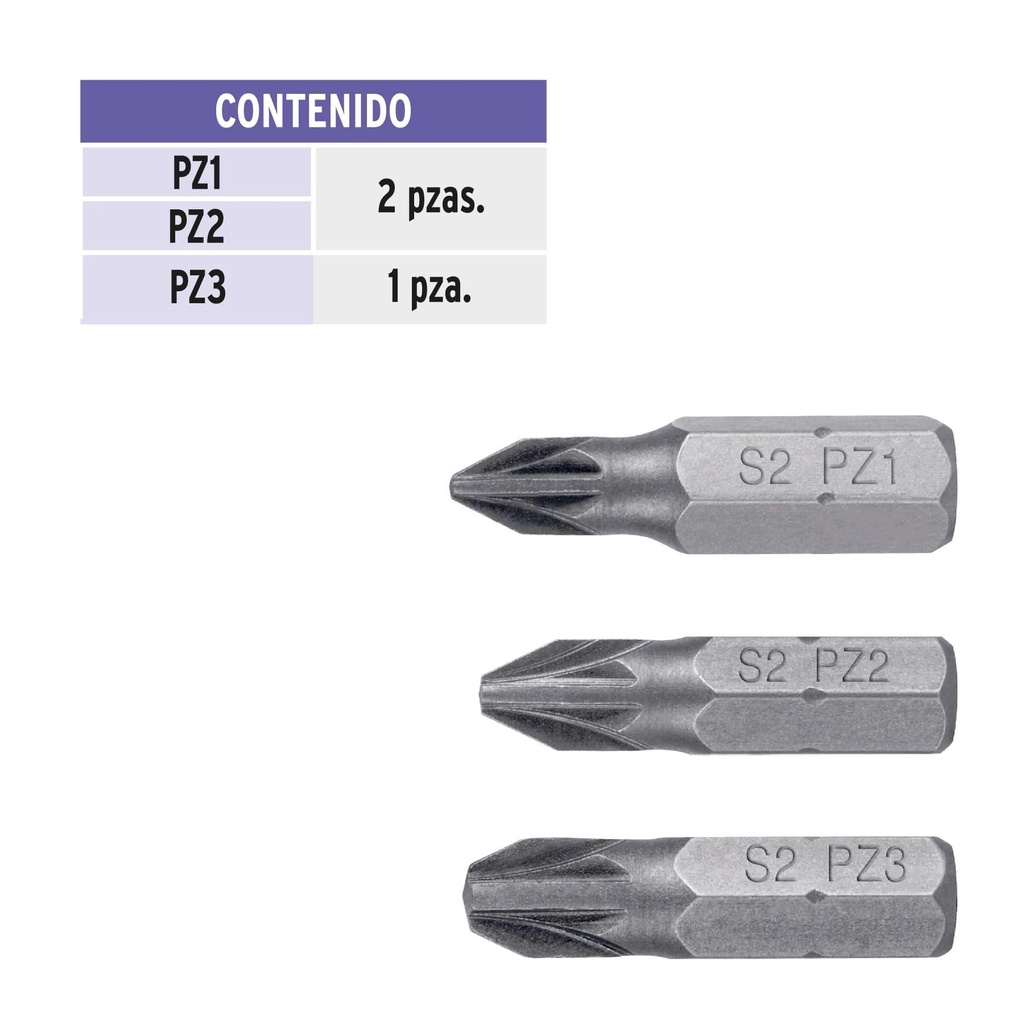 Estuche con 5 puntas pozidriv combinadas largo 1', Expert