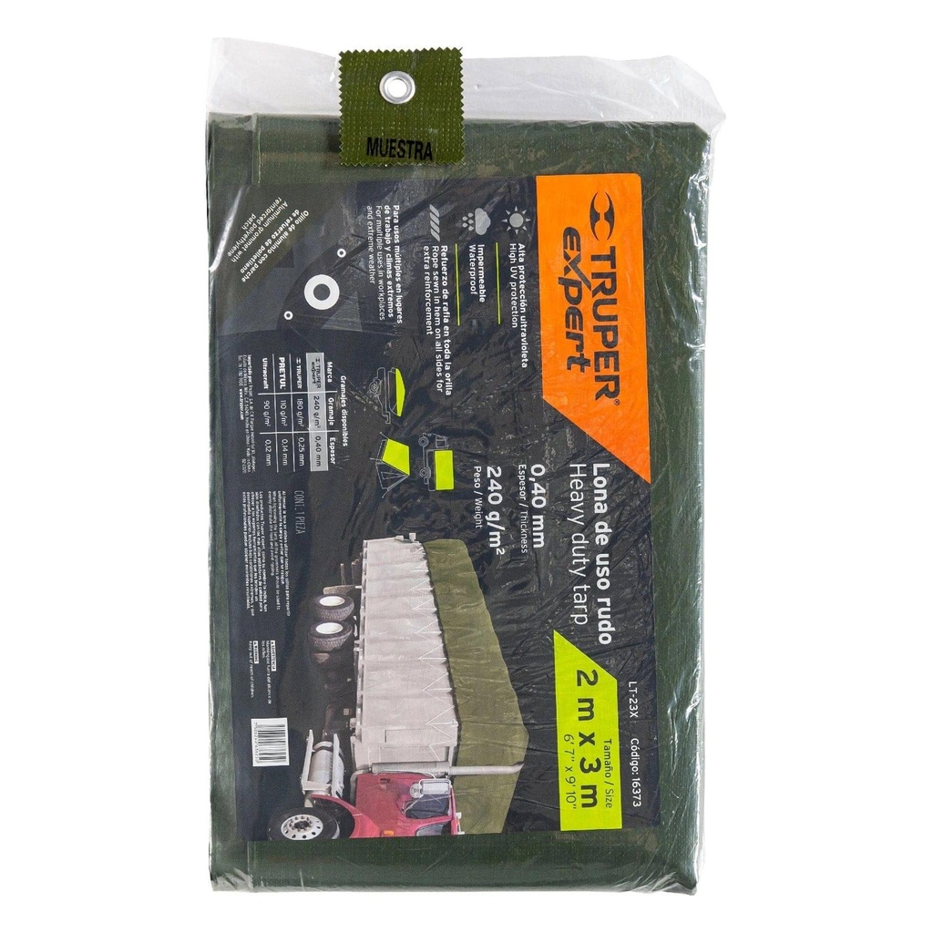 Lona uso rudo, verde olivo, 2 X 3 m, Truper Expert