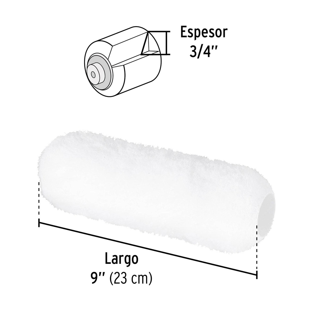 Felpa para rodillo, 9 x 3/4', superficies rugosas, Pretul