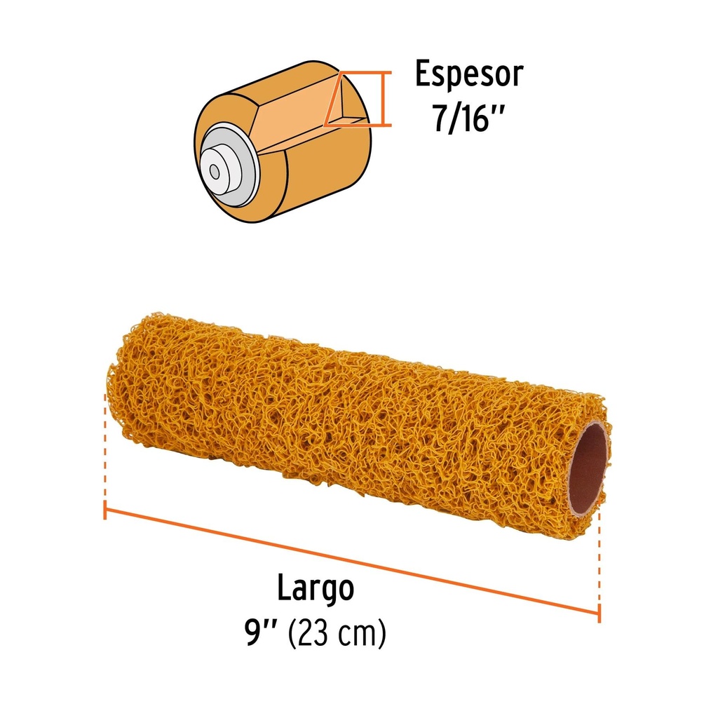 Felpa para rodillo PVC 9' x 7/16' texturizados, Truper