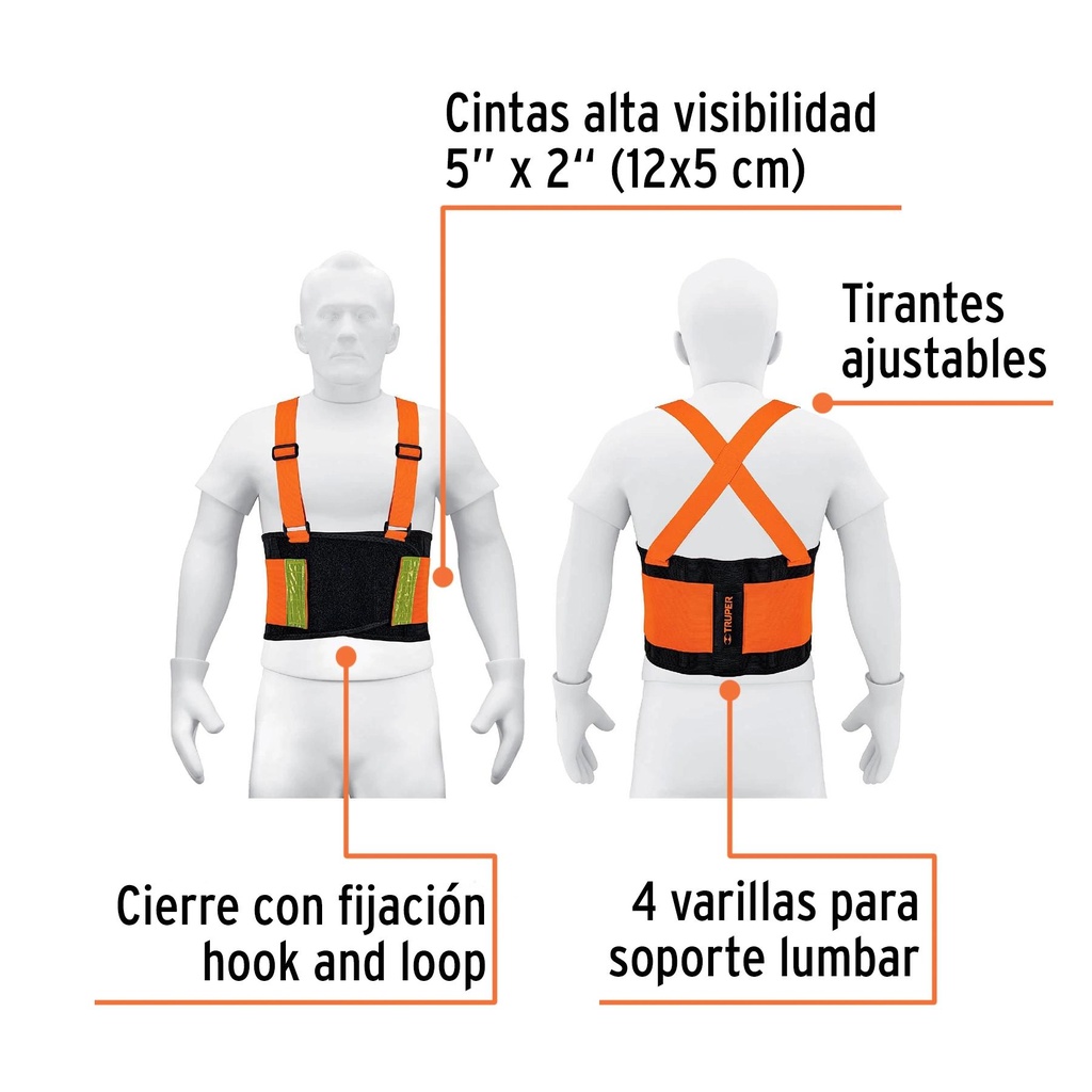 Faja lumbar naranja c/cintas de alta visibilidad, CH, Truper