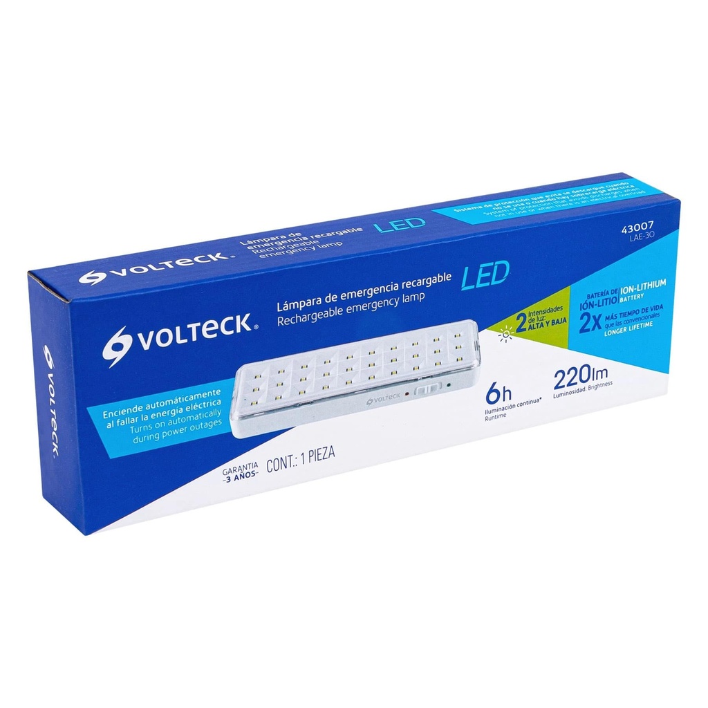 Lámpara de emergencia de 220 lm recargable, Volteck