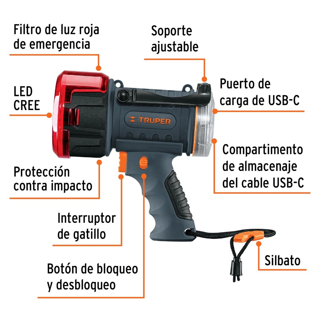 Lámpara de LED 900 lm recargable alta potencia, Truper