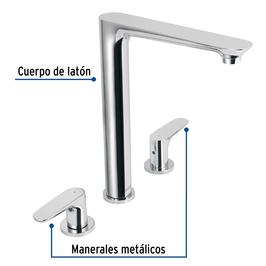 Mezcladora cromo cuello alto para fregadero, Foset Riviera