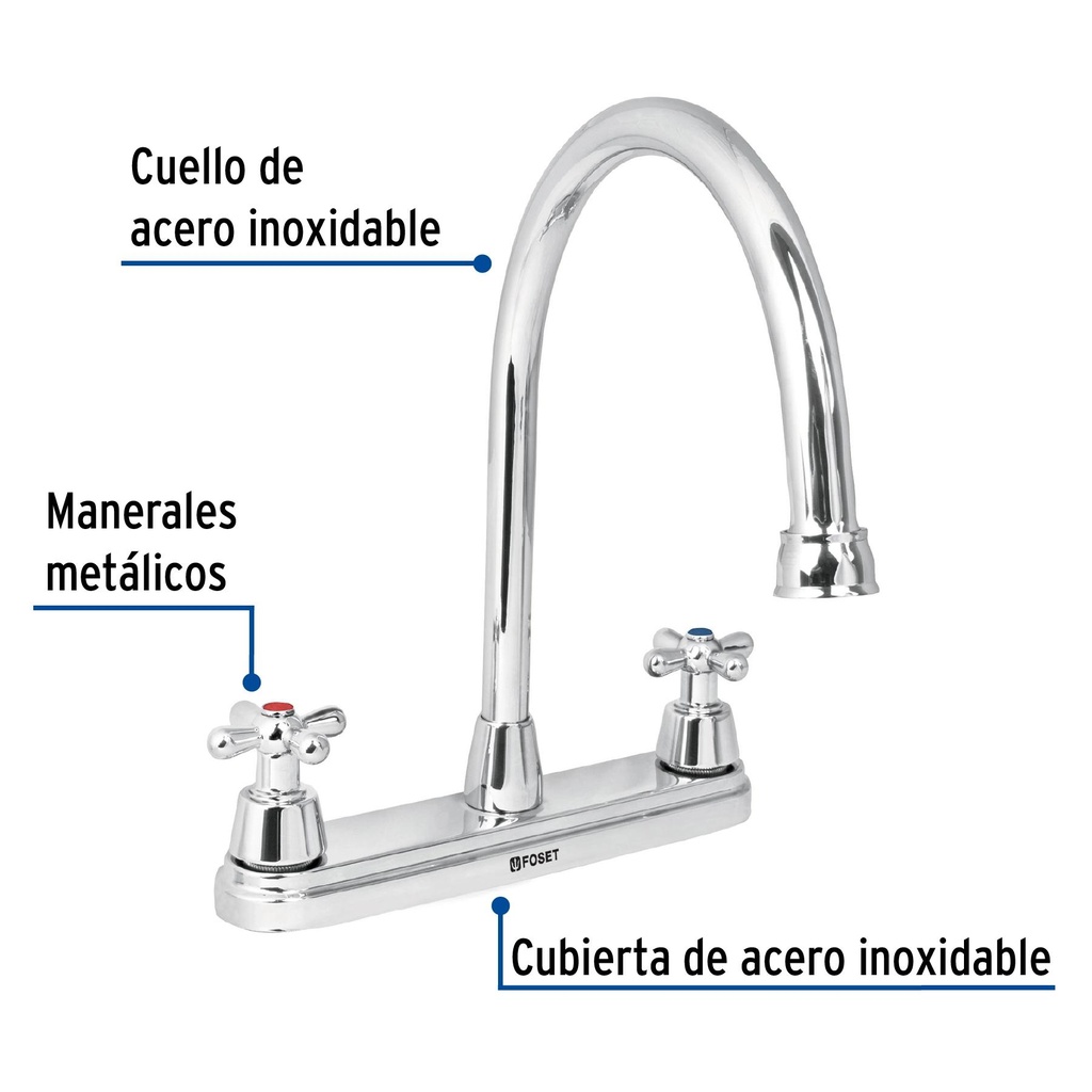 Mezcladora cromo 8' para fregadero, manerales cruceta, Aqua