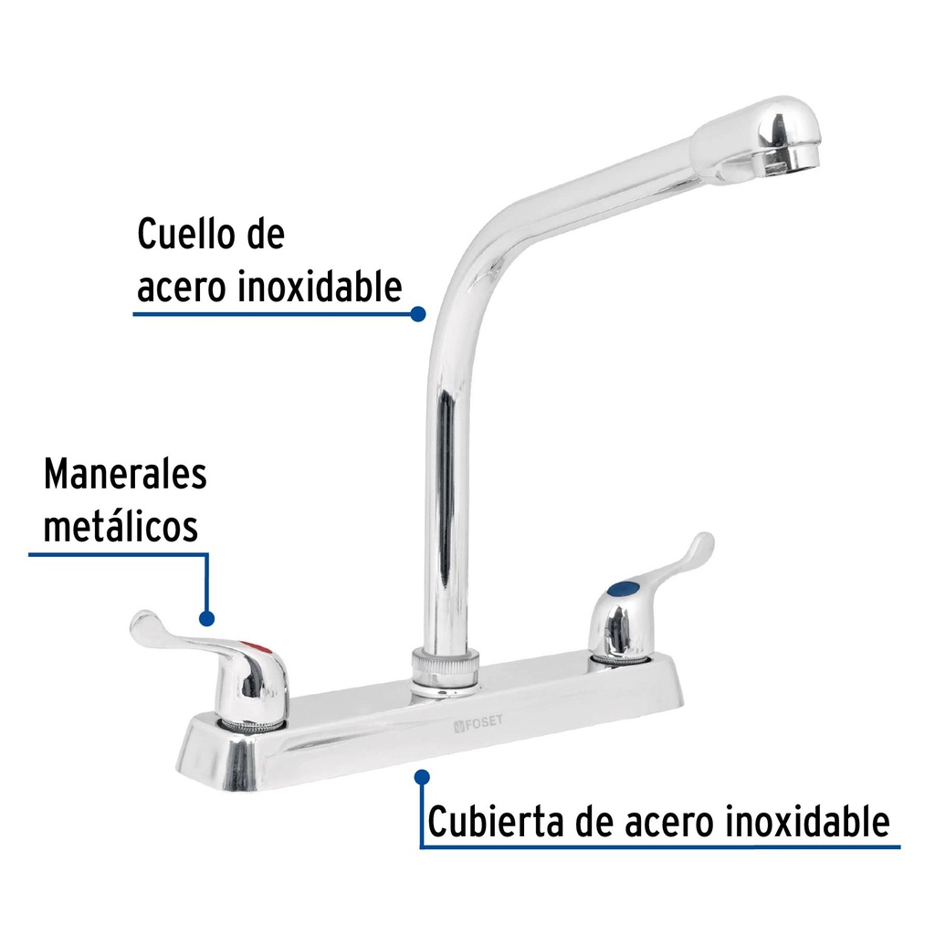 Mezcladora 8' p/fregadero, cuello cobra, manerales palanca