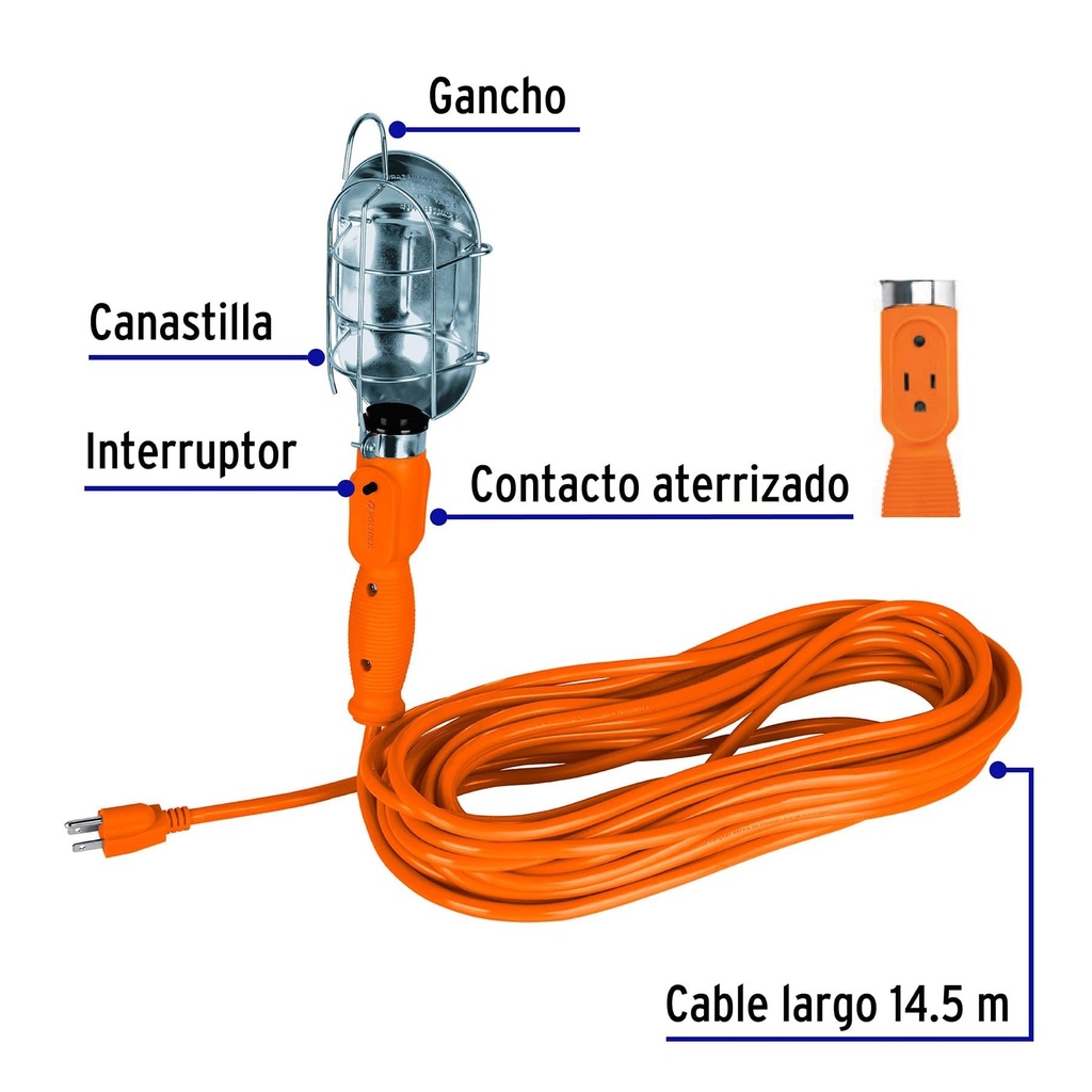 Lámpara de taller con canastilla metálica 14.5 m, Volteck