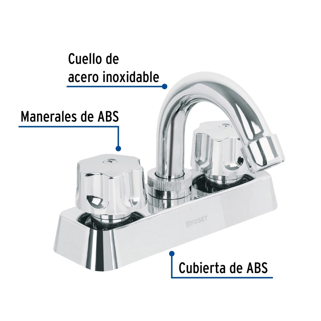 Mezcladora plástica 4' para lavabo, cuello curvo, hex Basic