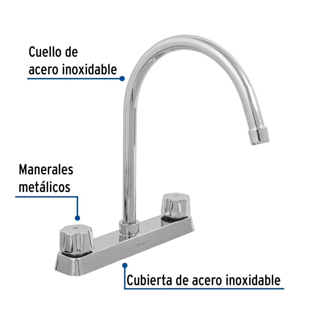 Mezcladora curva 8' p/fregadero manerales hex car compresión