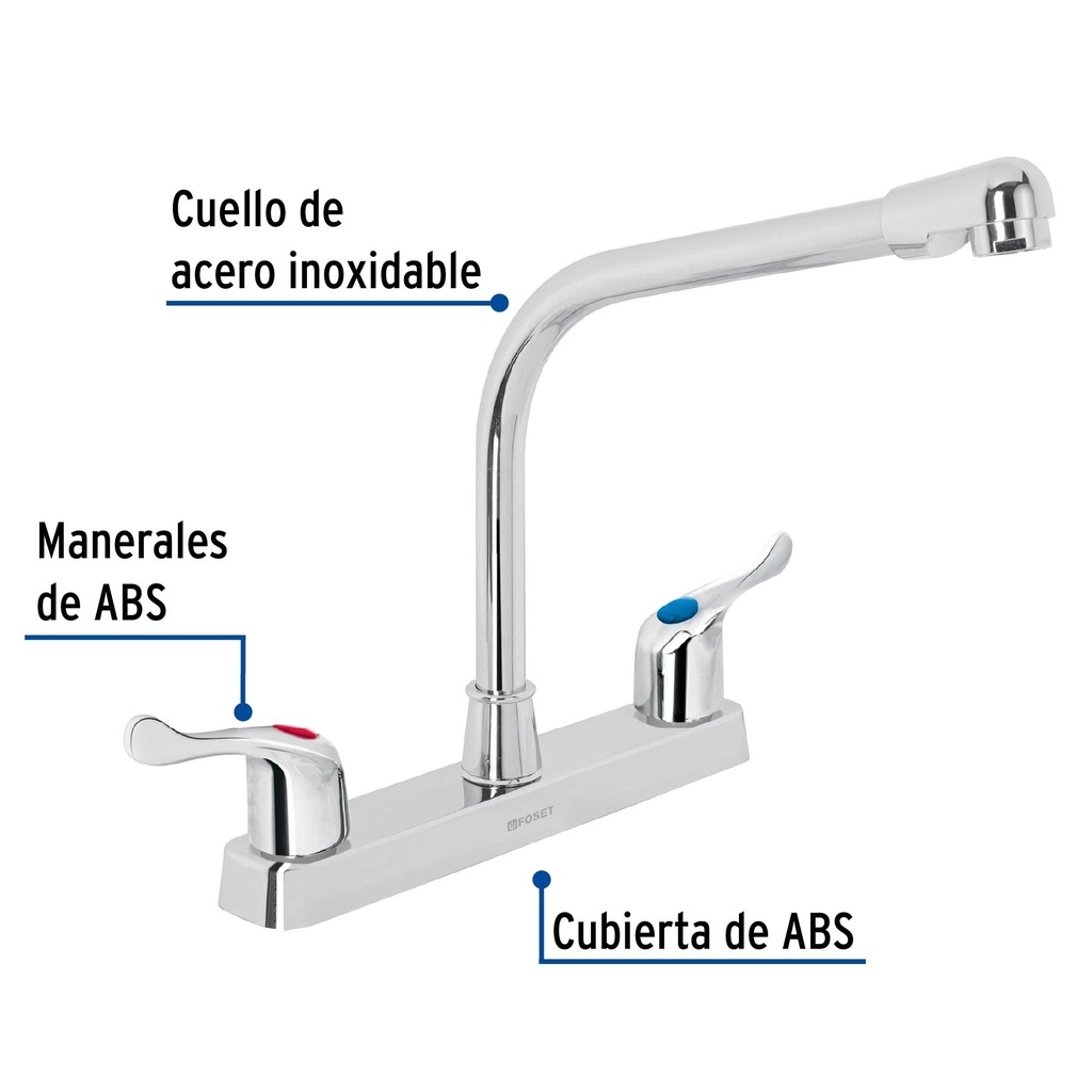 Mezcladora plástica 8' cuello cobra para fregadero, palanca