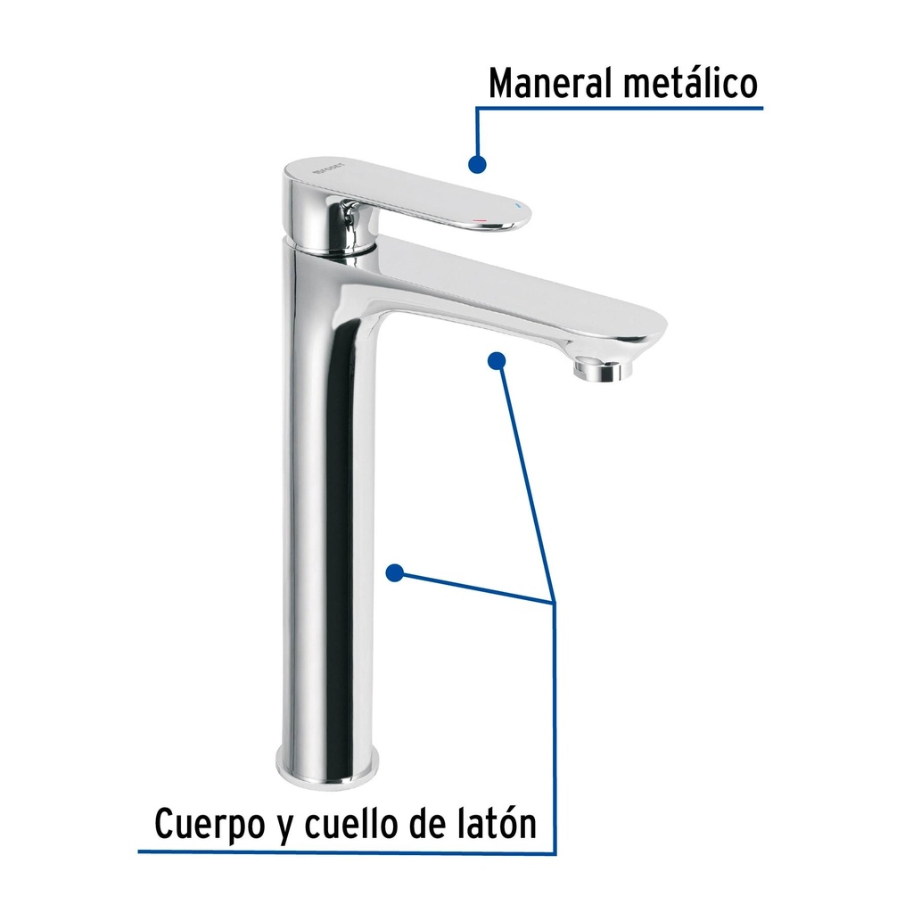 Monomando cromo cuello alto para lavabo, Foset Riviera