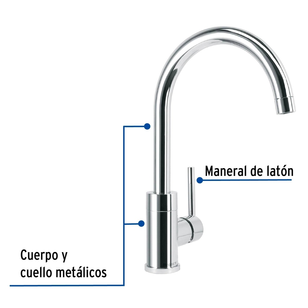 Monomando cromo cuello alto para fregadero, Foset Element