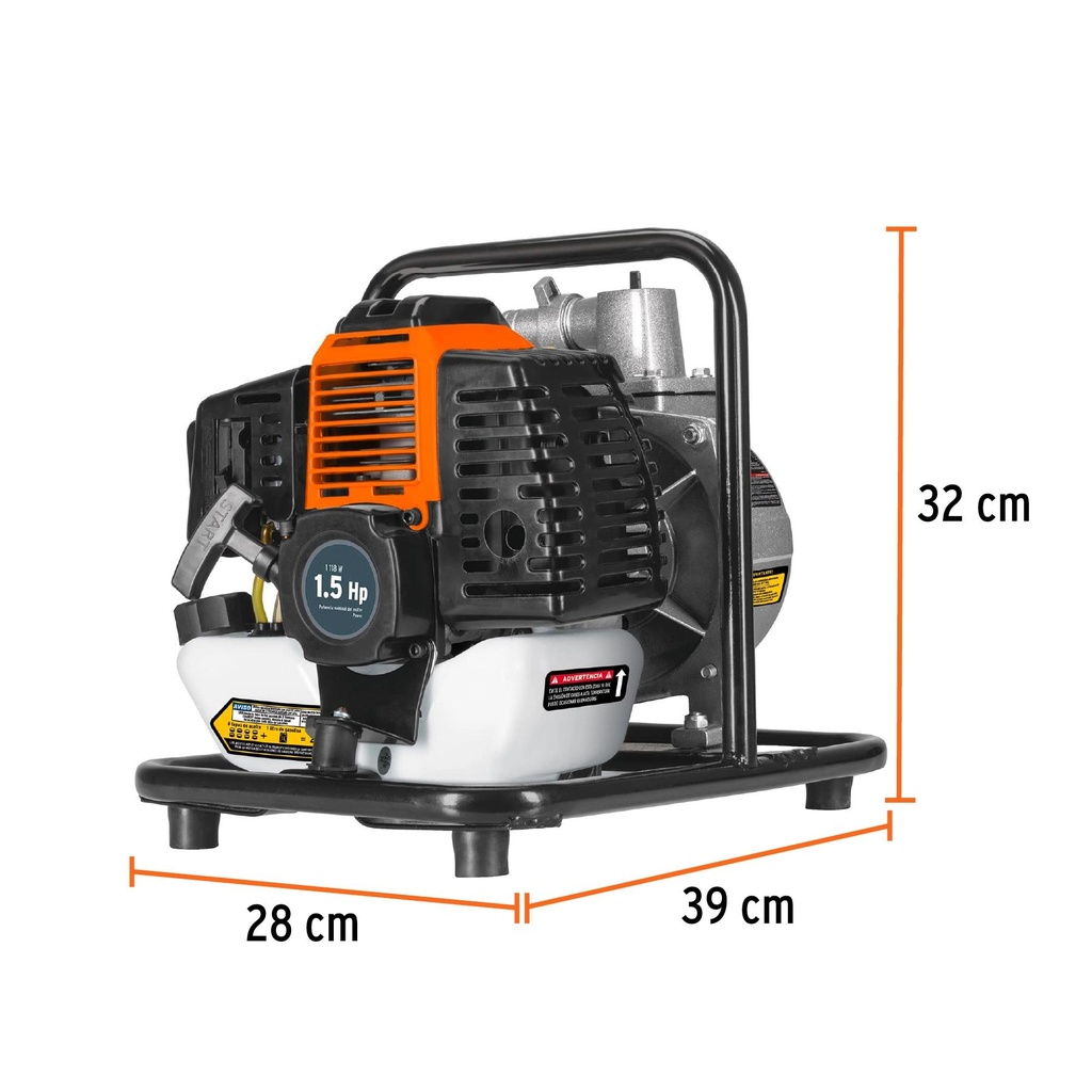 Motobomba autocebante 1' x 1' a gasolina 1-1/2 HP, 2 tiempos