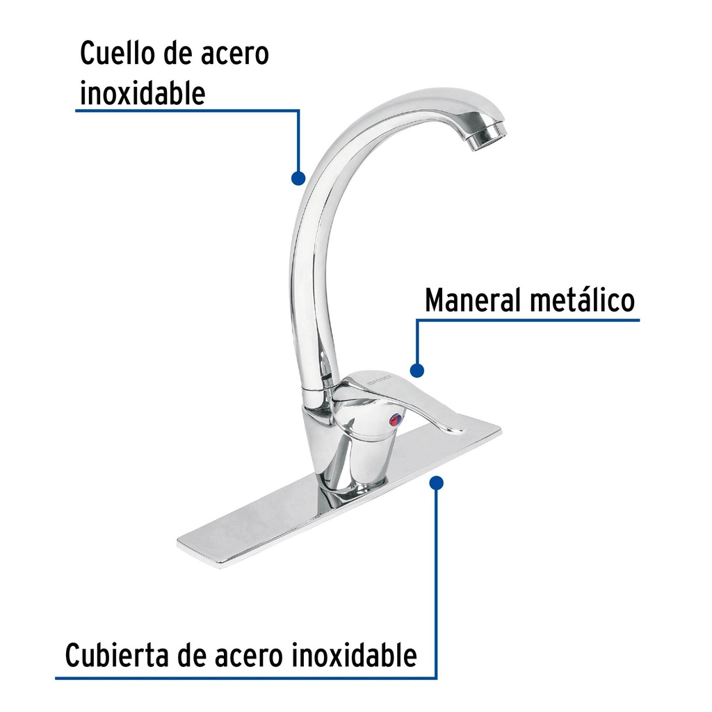 Monomando para fregadero, cuello curvo, Foset Aqua