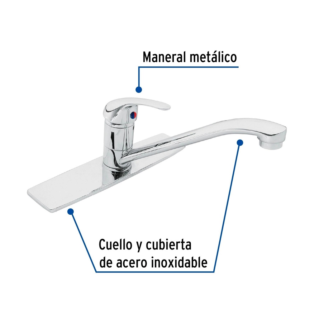 Monomando inox para fregadero, cuello recto, Foset Aqua