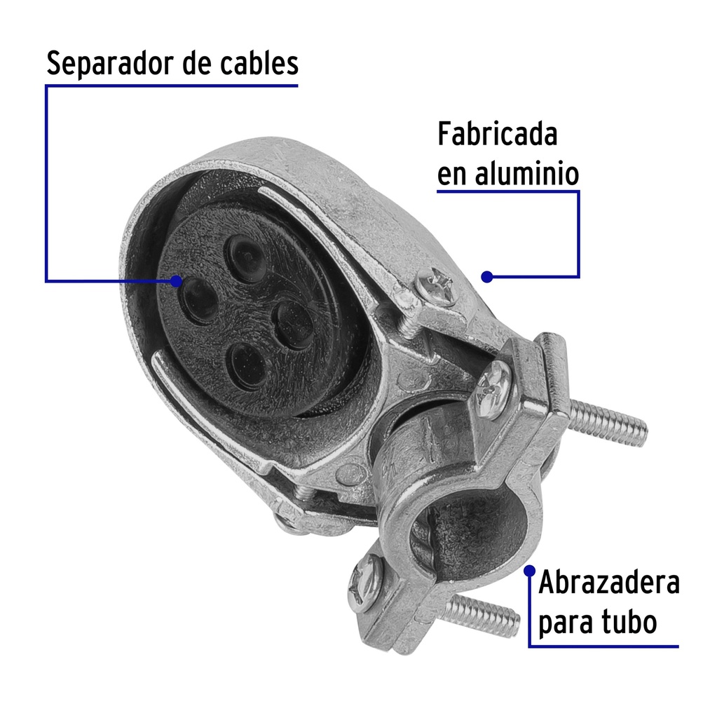 Mufa con abrazadera para tubo 1/2', Volteck