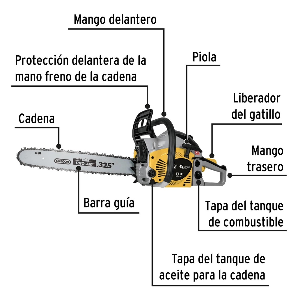 Motosierra 60 cc a gasolina con barra de 18', Pretul