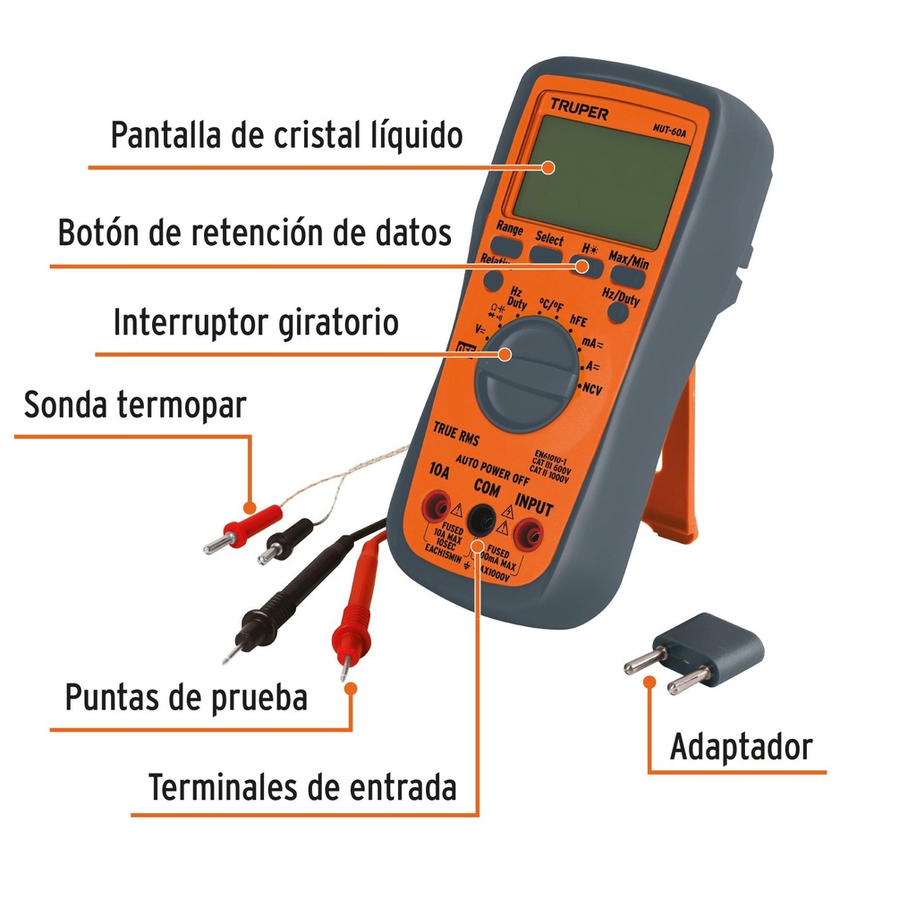 Multimetro profesional con RMS verdadero y auto rango Deluxe