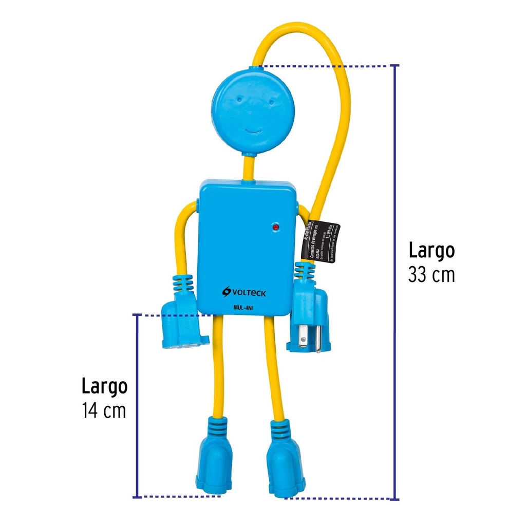 Multicontacto 16 AWG figura de niño con 4 entradas, Volteck