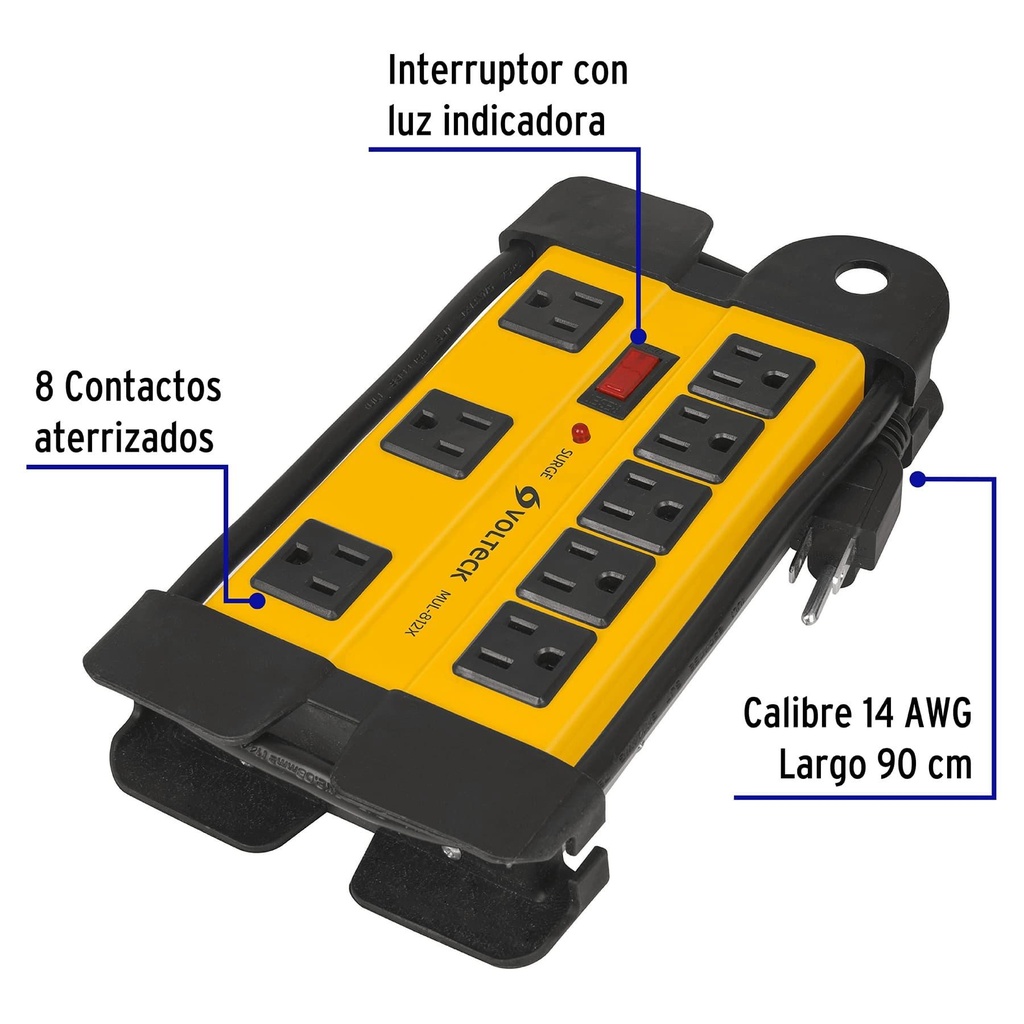 Multicontacto 14 AWG industrial supresor de picos 8 entradas