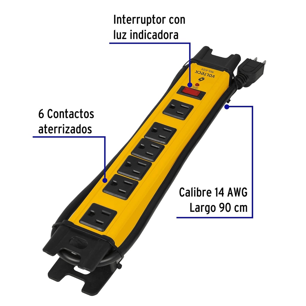 Multicontacto 14 AWG industrial supresor de picos 6 entradas