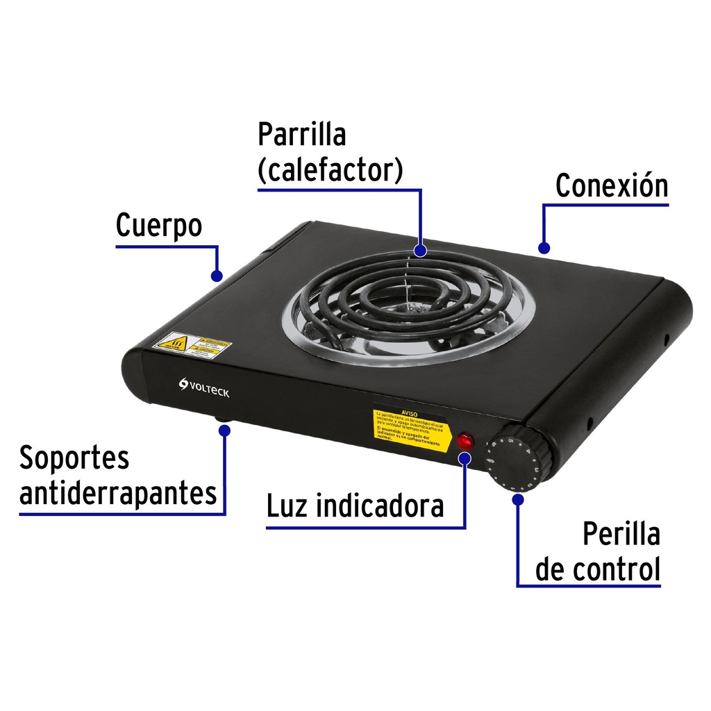 Parrilla eléctrica de resistencia, negra, Volteck