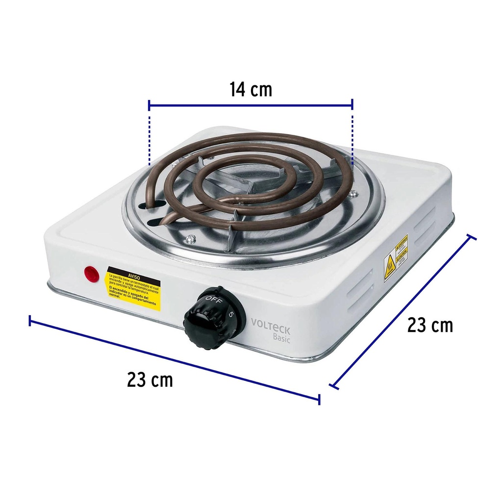 Parrilla eléctrica 1 quemador, cuadrada, Volteck Basic