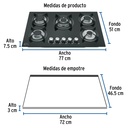 Parrilla de gas empotrable 5 quemadores, vidrio, Foset