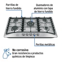 Parrilla de gas empotrable 5 quemadores, acero inox, Foset