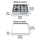 Parrilla de gas empotrable 4 quemadores, acero inox, Foset