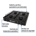 Parrilla de gas de sobreponer 4 quemadores, negra, Foset