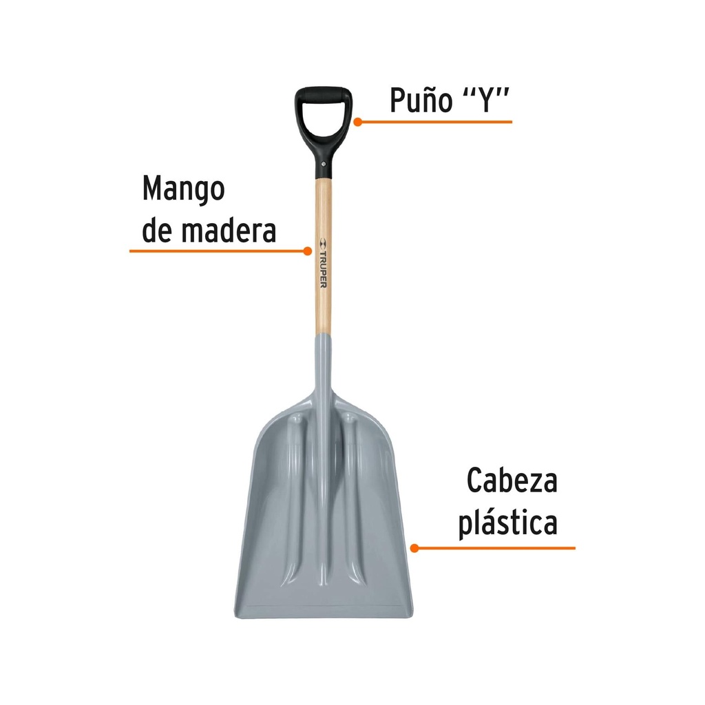 Pala sanitaria cabeza plástica, puño 'Y', mango 27', Truper