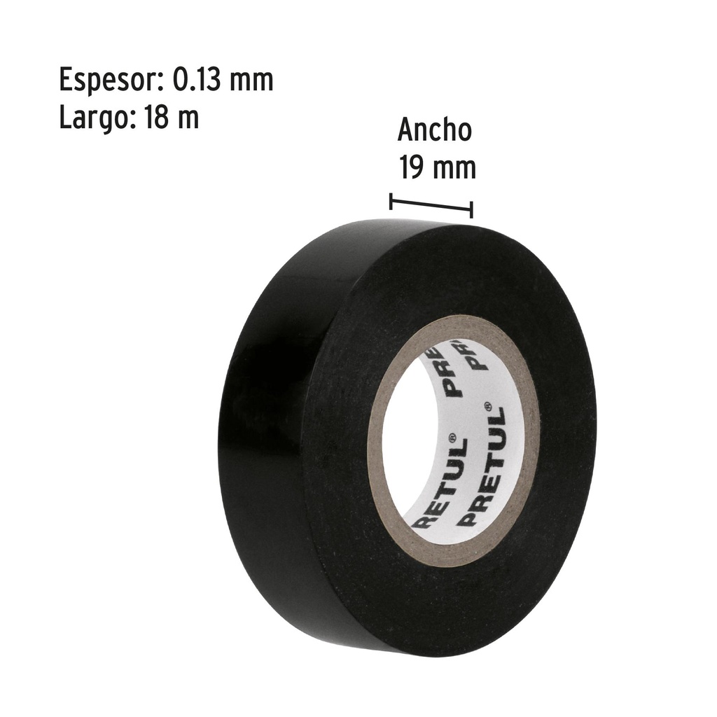 Cinta de aislar de 18 m x 19 mm, negra en blíster, Pretul