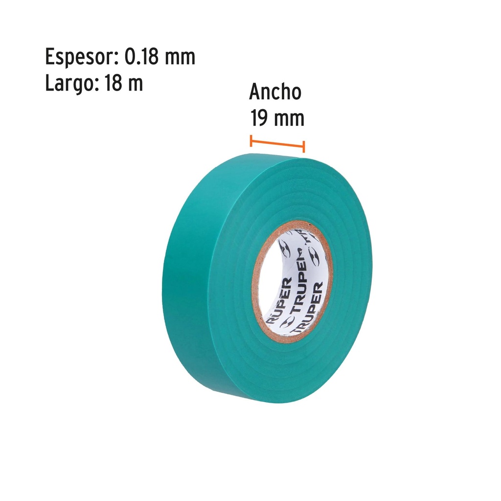 Cinta de aislar de 18 m x 19 mm, verde, Truper