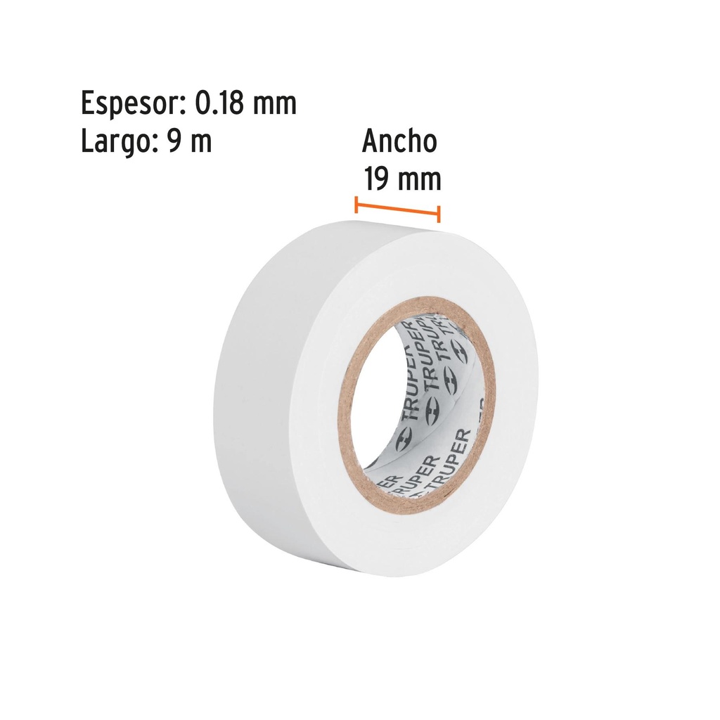 Cinta de aislar de 9 m x 19 mm, blanca, Truper