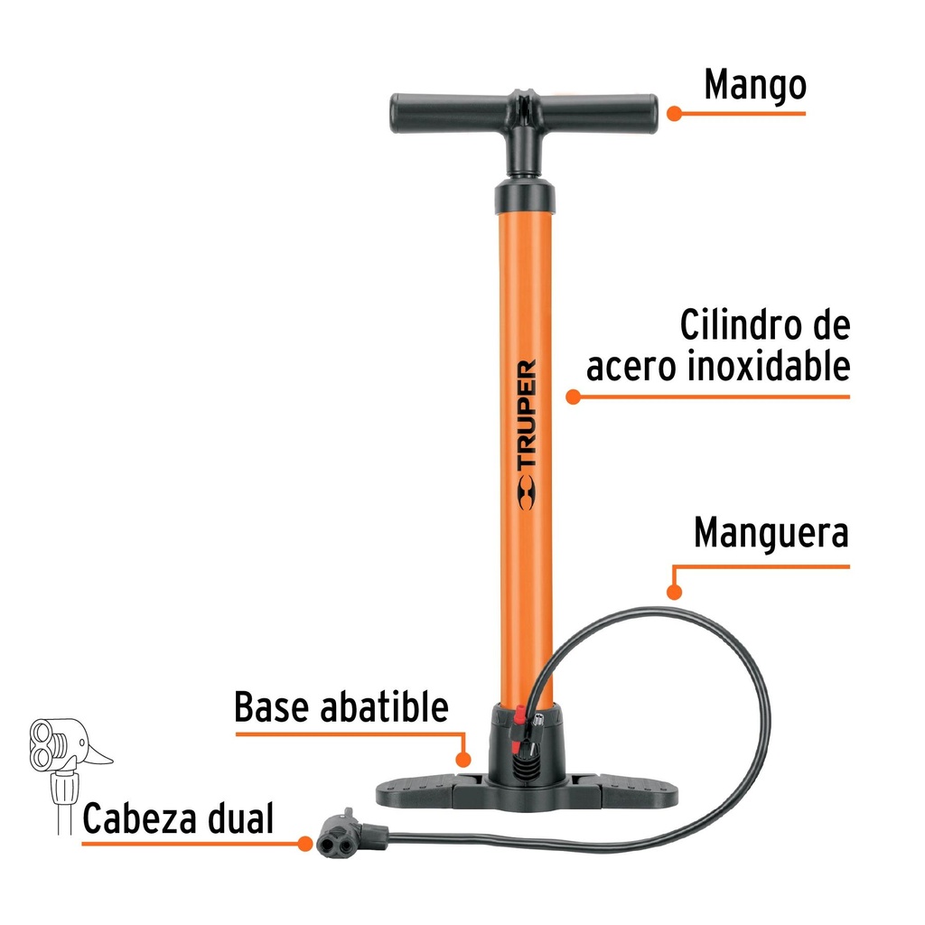 Bomba manual para inflar, 100 PSI, Truper