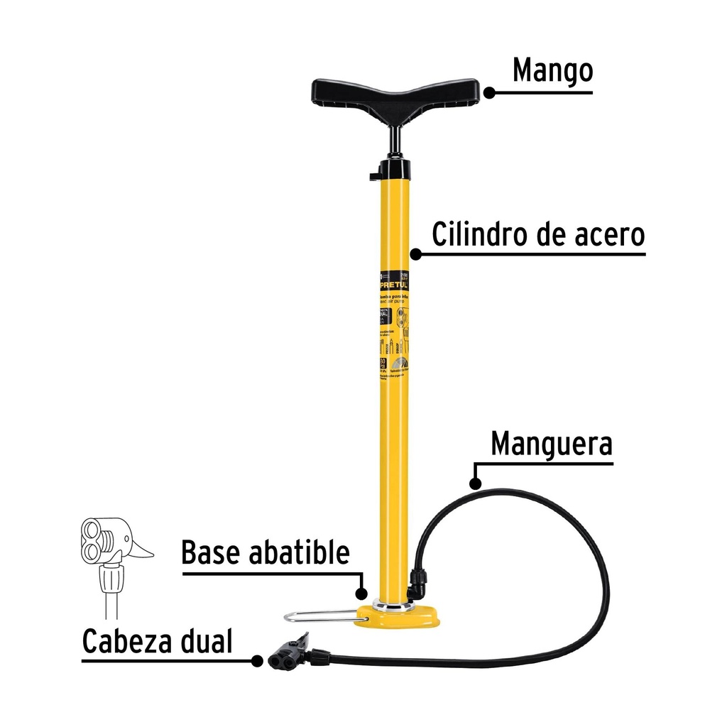 Bomba manual para inflar, 80 PSI, Pretul