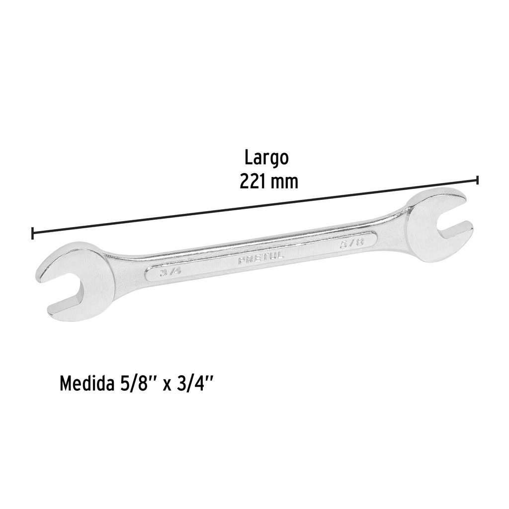 Llave española, 5/8 x 3/4' x 221 mm de largo, Pretul