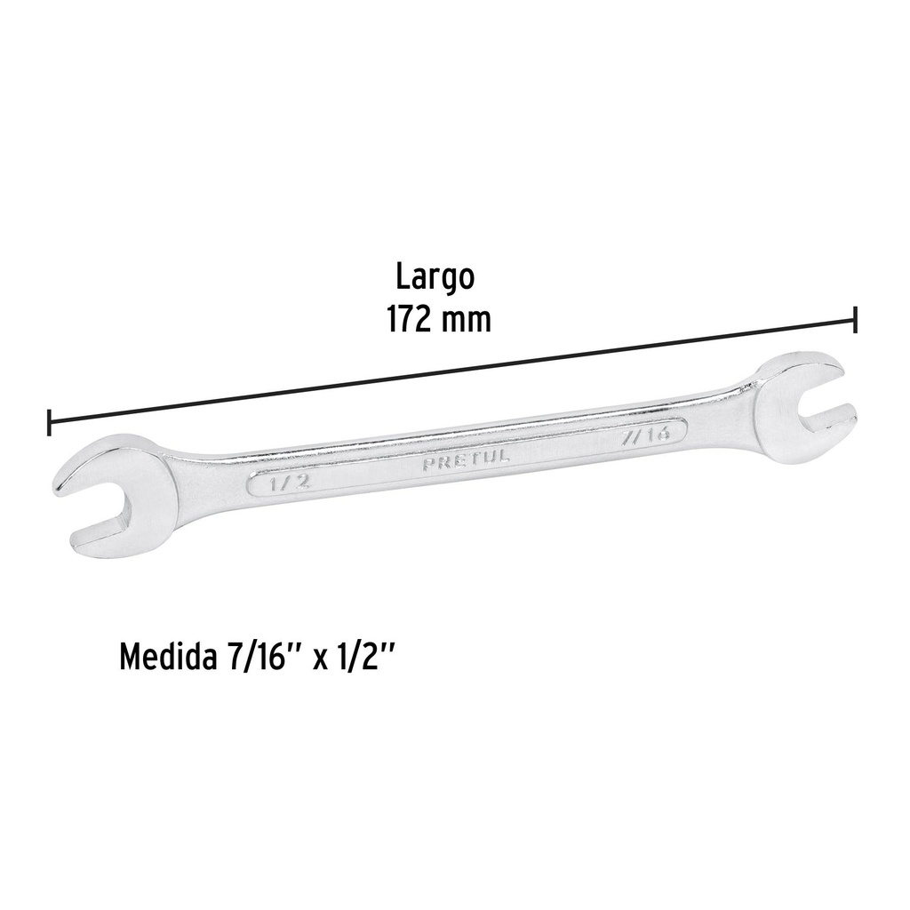 Llave española, 7/16 x 1/2' x 172 mm de largo, Pretul