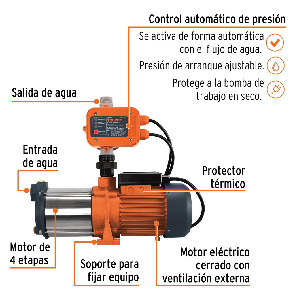 Bomba presurizadora multietapas 1 1/3 HP, Truper